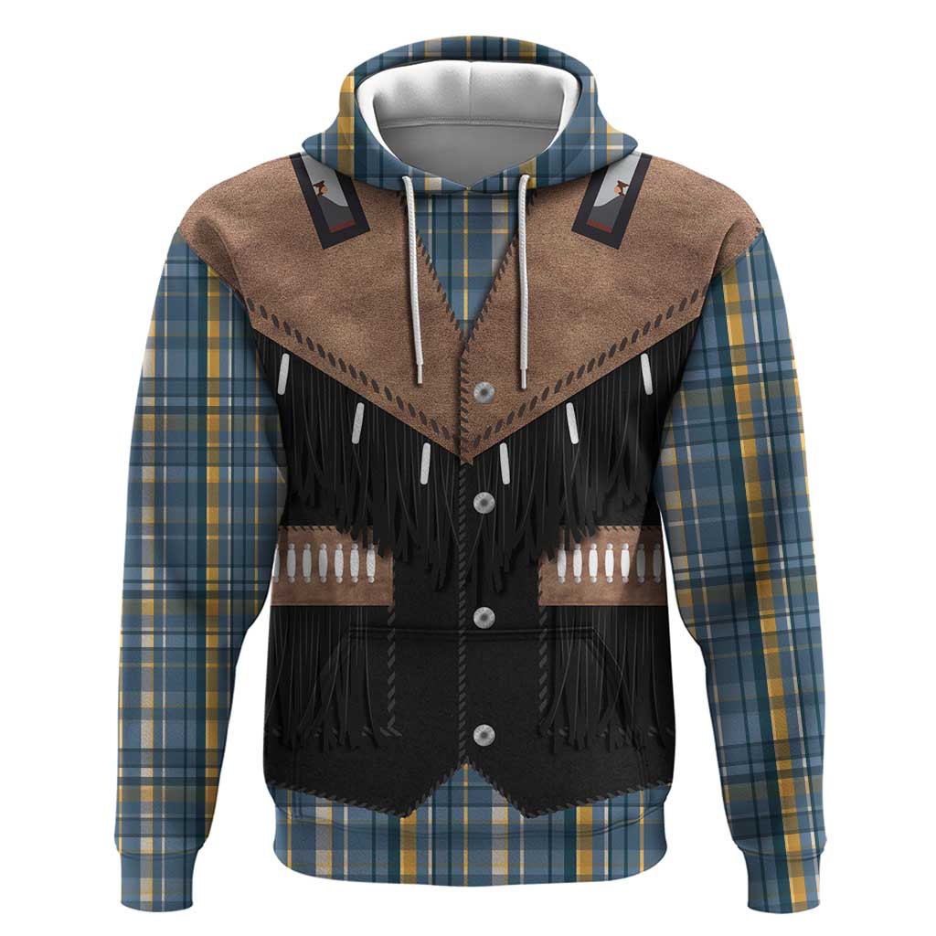 Western Cowboy Vest Style Zip Hoodie Blue Yellow Plaid Pattern - Wonder Print Shop