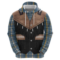 Western Cowboy Vest Style Zip Hoodie Blue Yellow Plaid Pattern - Wonder Print Shop