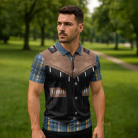 Western Cowboy Vest Style Zipper Polo Shirt Blue Yellow Plaid Pattern - Wonder Print Shop