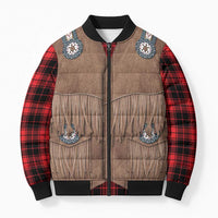 Retro Black Red Plaid Bomber Puffer Jacket Western Cowboy Vest Costume - Wonder Print Shop