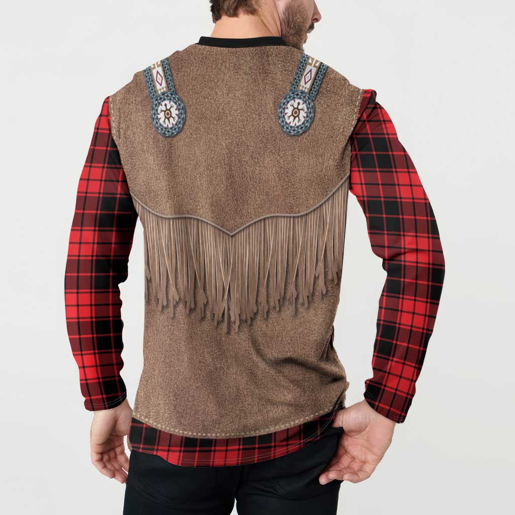 Retro Black Red Plaid Button Sweatshirt Western Cowboy Vest Costume - Wonder Print Shop