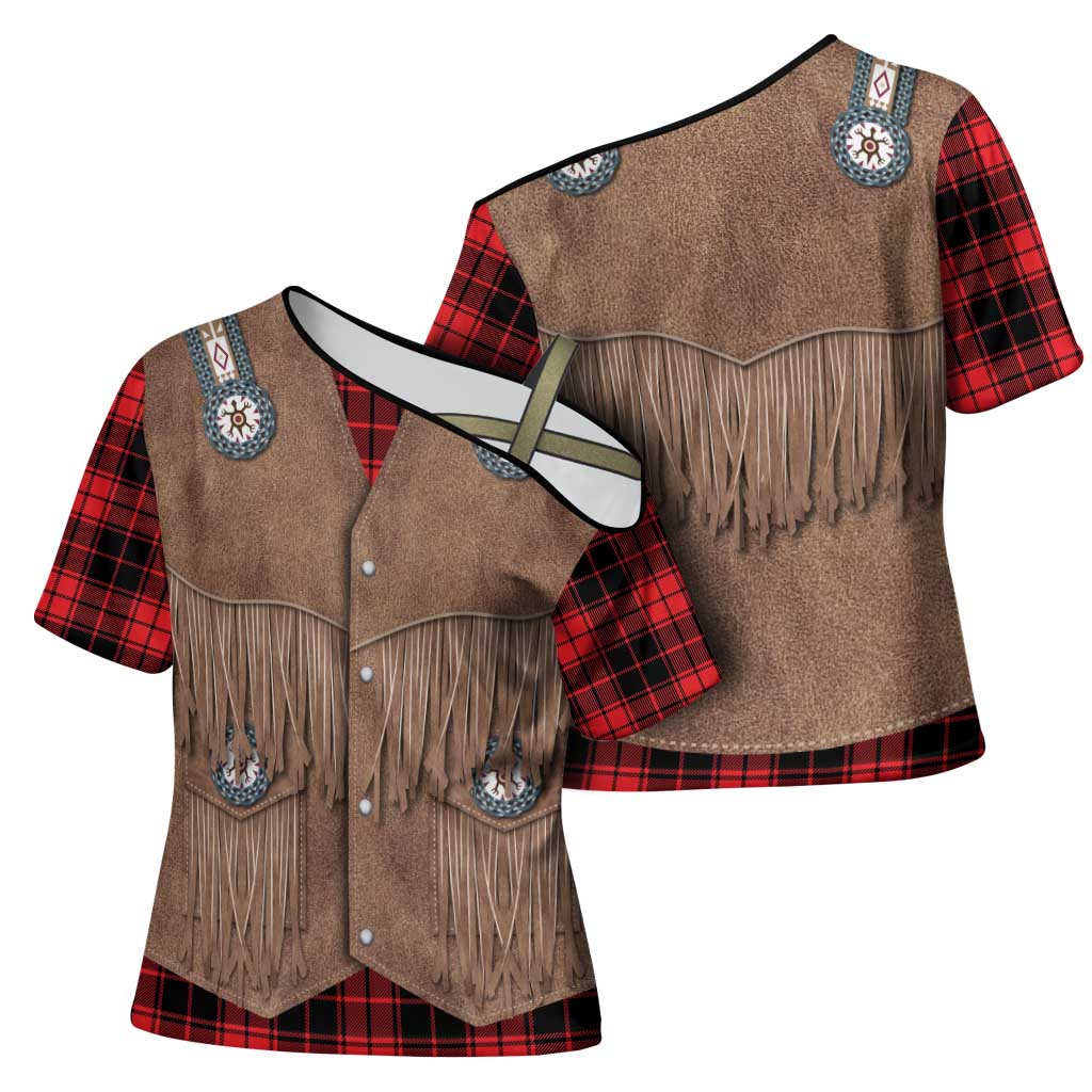 Retro Black Red Plaid Cross Shoulder Shirt Western Cowboy Vest Costume - Wonder Print Shop
