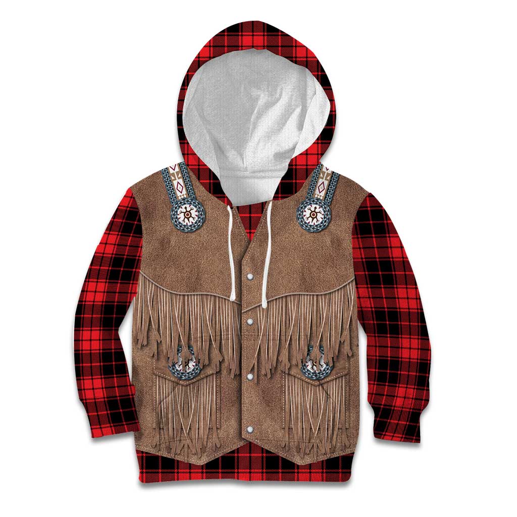 Retro Black Red Plaid Kid Hoodie Western Cowboy Vest Costume - Wonder Print Shop