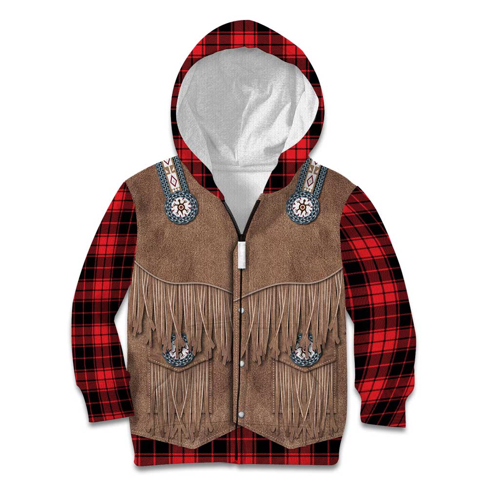 Retro Black Red Plaid Kid Hoodie Western Cowboy Vest Costume - Wonder Print Shop