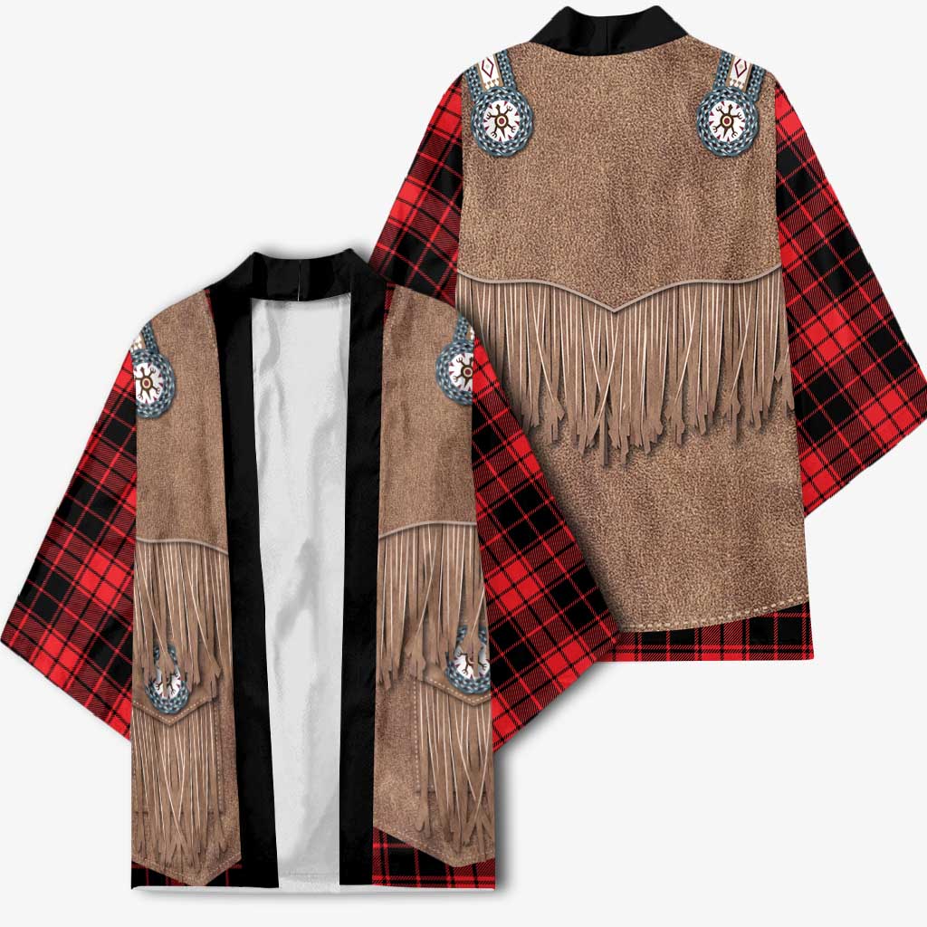 Retro Black Red Plaid Kimono Western Cowboy Vest Costume - Wonder Print Shop