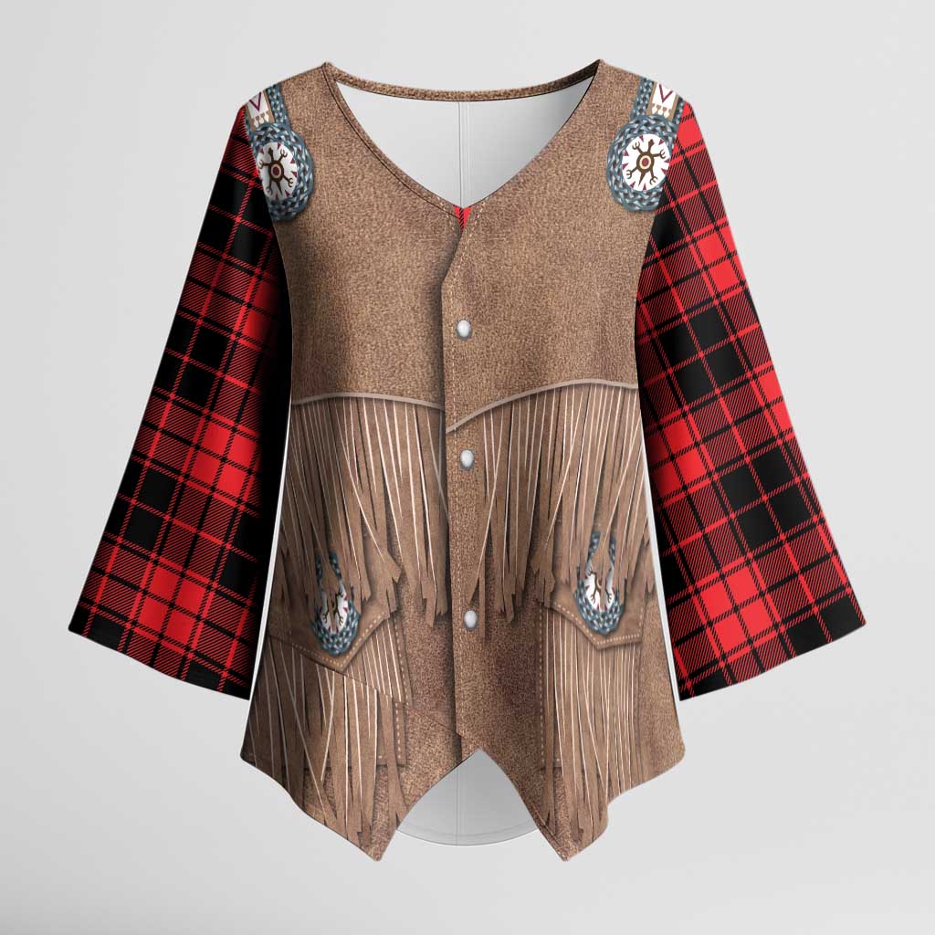 Retro Black Red Plaid Kimono Sleeve Blouse Western Cowboy Vest Costume - Wonder Print Shop