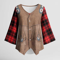 Retro Black Red Plaid Kimono Sleeve Blouse Western Cowboy Vest Costume - Wonder Print Shop