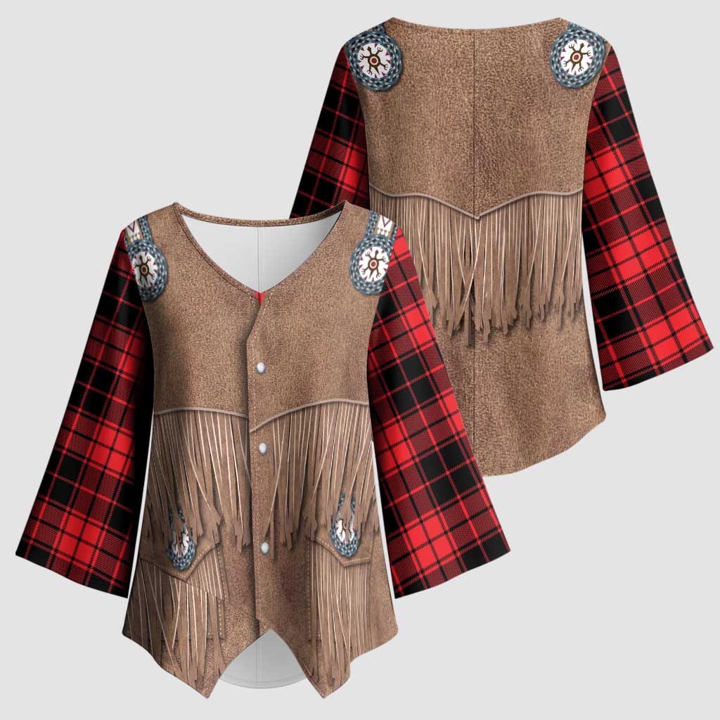 Retro Black Red Plaid Kimono Sleeve Blouse Western Cowboy Vest Costume - Wonder Print Shop