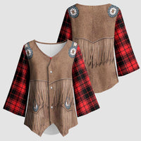 Retro Black Red Plaid Kimono Sleeve Blouse Western Cowboy Vest Costume - Wonder Print Shop
