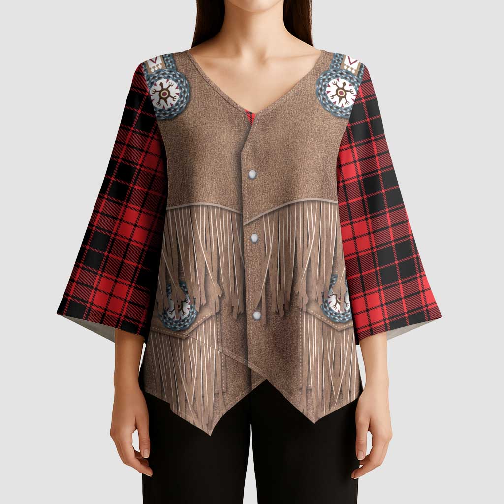 Retro Black Red Plaid Kimono Sleeve Blouse Western Cowboy Vest Costume - Wonder Print Shop