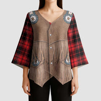 Retro Black Red Plaid Kimono Sleeve Blouse Western Cowboy Vest Costume - Wonder Print Shop