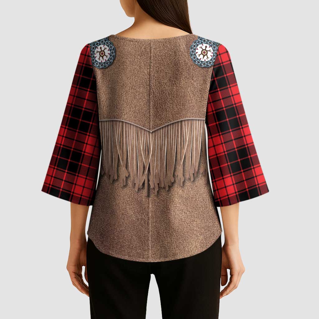 Retro Black Red Plaid Kimono Sleeve Blouse Western Cowboy Vest Costume - Wonder Print Shop