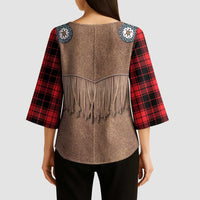 Retro Black Red Plaid Kimono Sleeve Blouse Western Cowboy Vest Costume - Wonder Print Shop