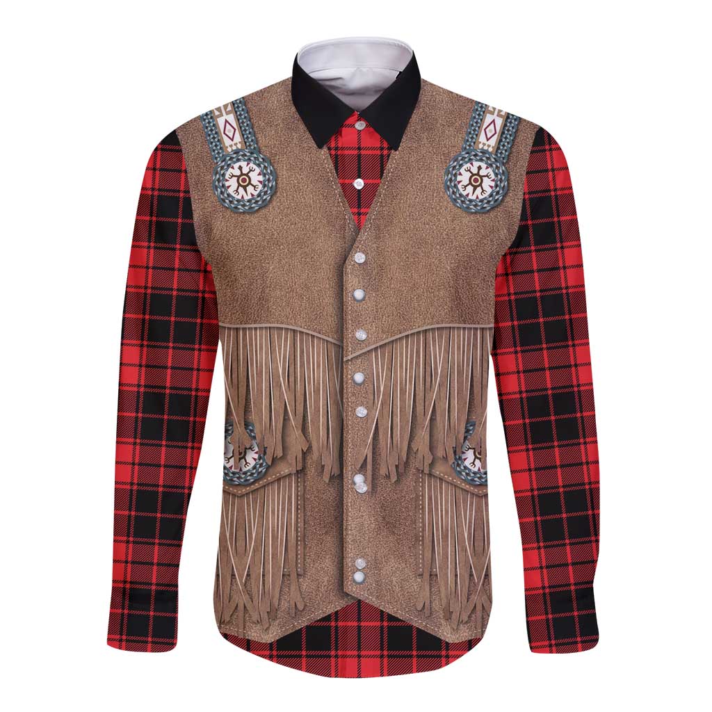 Retro Black Red Plaid Long Sleeve Button Shirt Western Cowboy Vest Costume - Wonder Print Shop