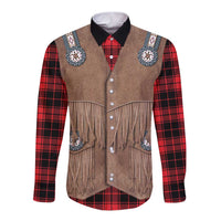 Retro Black Red Plaid Long Sleeve Button Shirt Western Cowboy Vest Costume - Wonder Print Shop