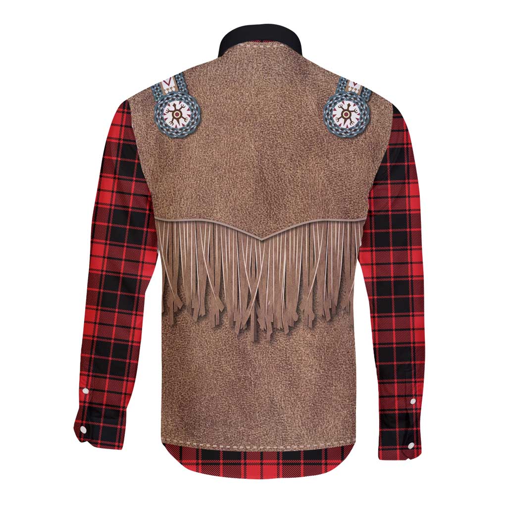 Retro Black Red Plaid Long Sleeve Button Shirt Western Cowboy Vest Costume - Wonder Print Shop