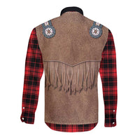 Retro Black Red Plaid Long Sleeve Button Shirt Western Cowboy Vest Costume - Wonder Print Shop