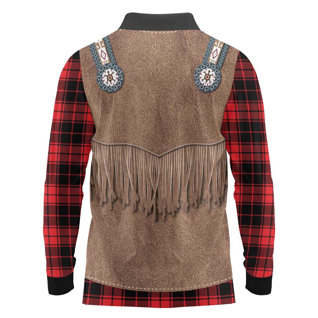 Retro Black Red Plaid Long Sleeve Polo Shirt Western Cowboy Vest Costume - Wonder Print Shop