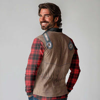 Retro Black Red Plaid Long Sleeve Polo Shirt Western Cowboy Vest Costume - Wonder Print Shop