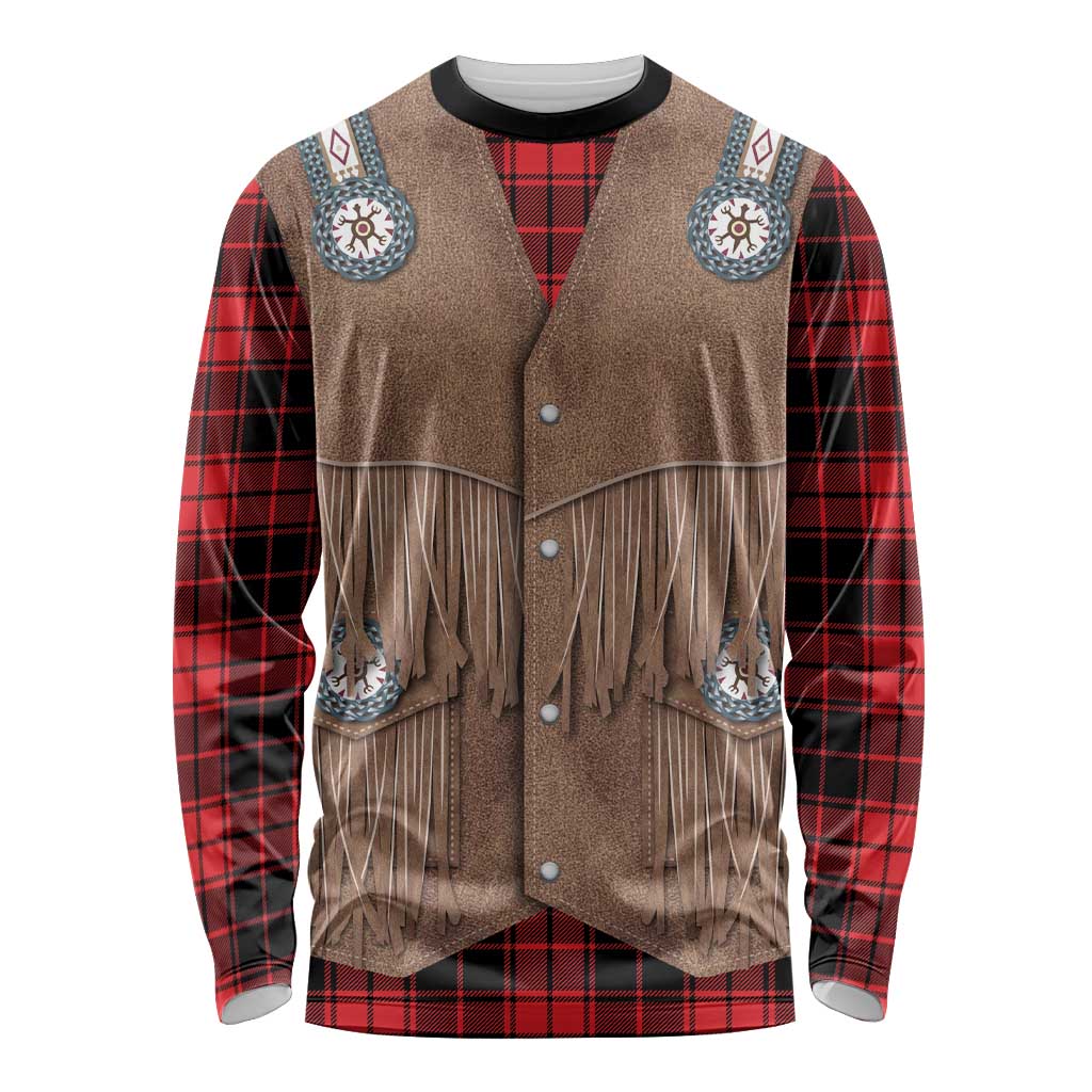 Retro Black Red Plaid Long Sleeve Shirt Western Cowboy Vest Costume - Wonder Print Shop