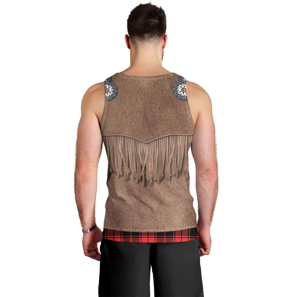 Retro Black Red Plaid Men Tank Top Western Cowboy Vest Costume - Wonder Print Shop