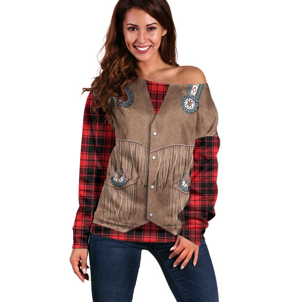 Retro Black Red Plaid Off Shoulder Sweater Western Cowboy Vest Costume - Wonder Print Shop