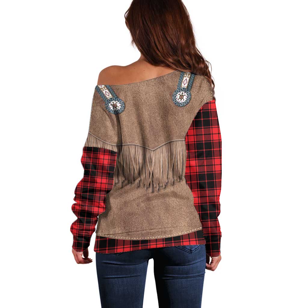 Retro Black Red Plaid Off Shoulder Sweater Western Cowboy Vest Costume - Wonder Print Shop