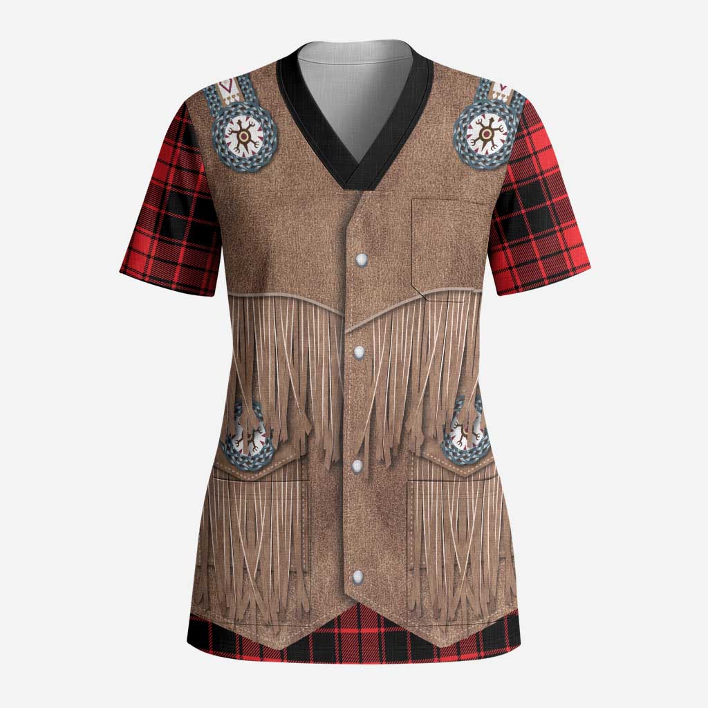 Retro Black Red Plaid Scrub Top Western Cowboy Vest Costume - Wonder Print Shop