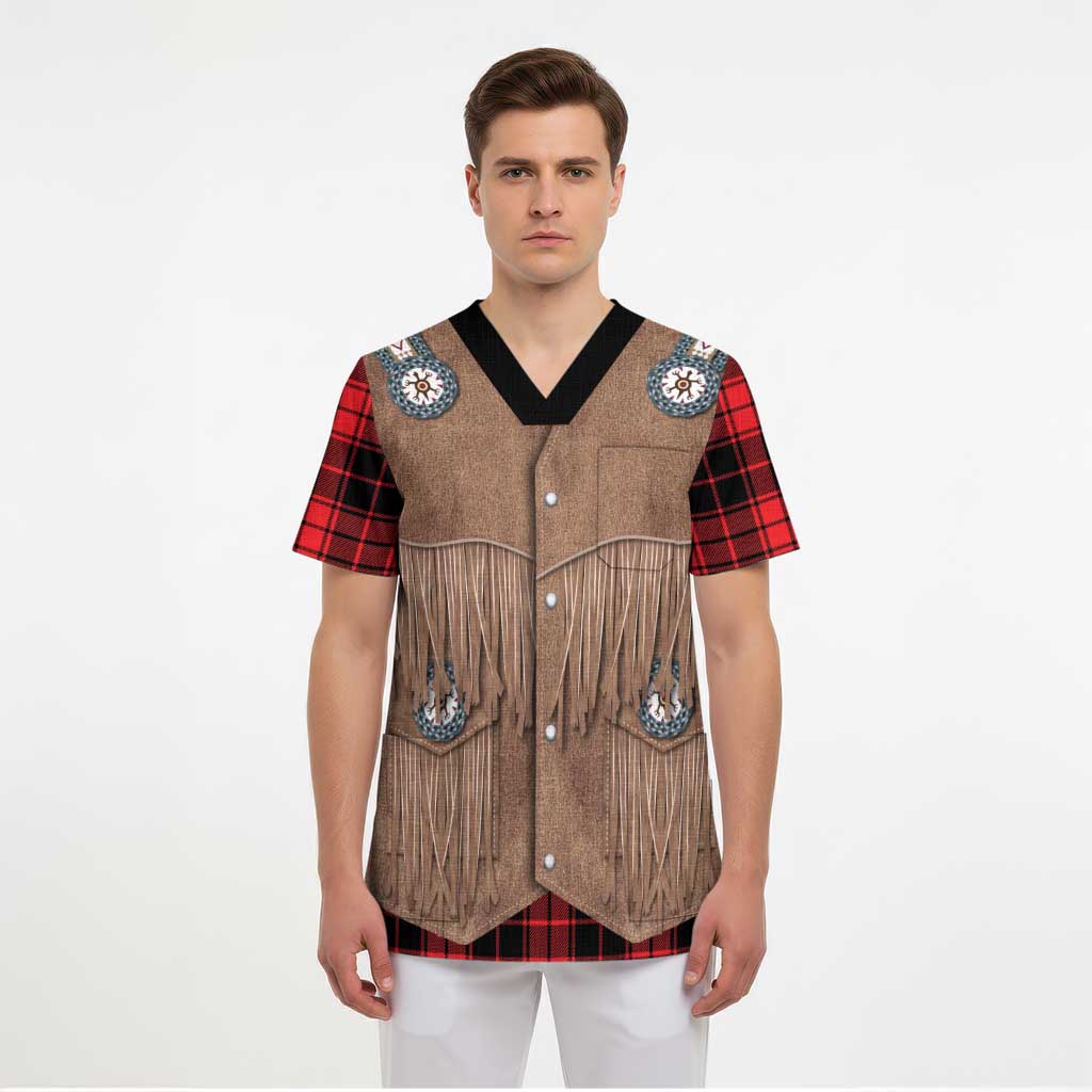 Retro Black Red Plaid Scrub Top Western Cowboy Vest Costume - Wonder Print Shop