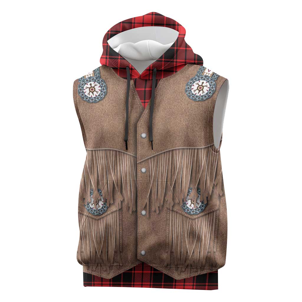 Retro Black Red Plaid Sleeveless Hoodie Western Cowboy Vest Costume - Wonder Print Shop