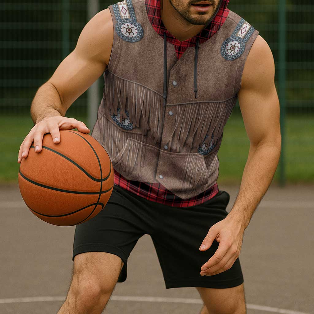 Retro Black Red Plaid Sleeveless Hoodie Western Cowboy Vest Costume - Wonder Print Shop