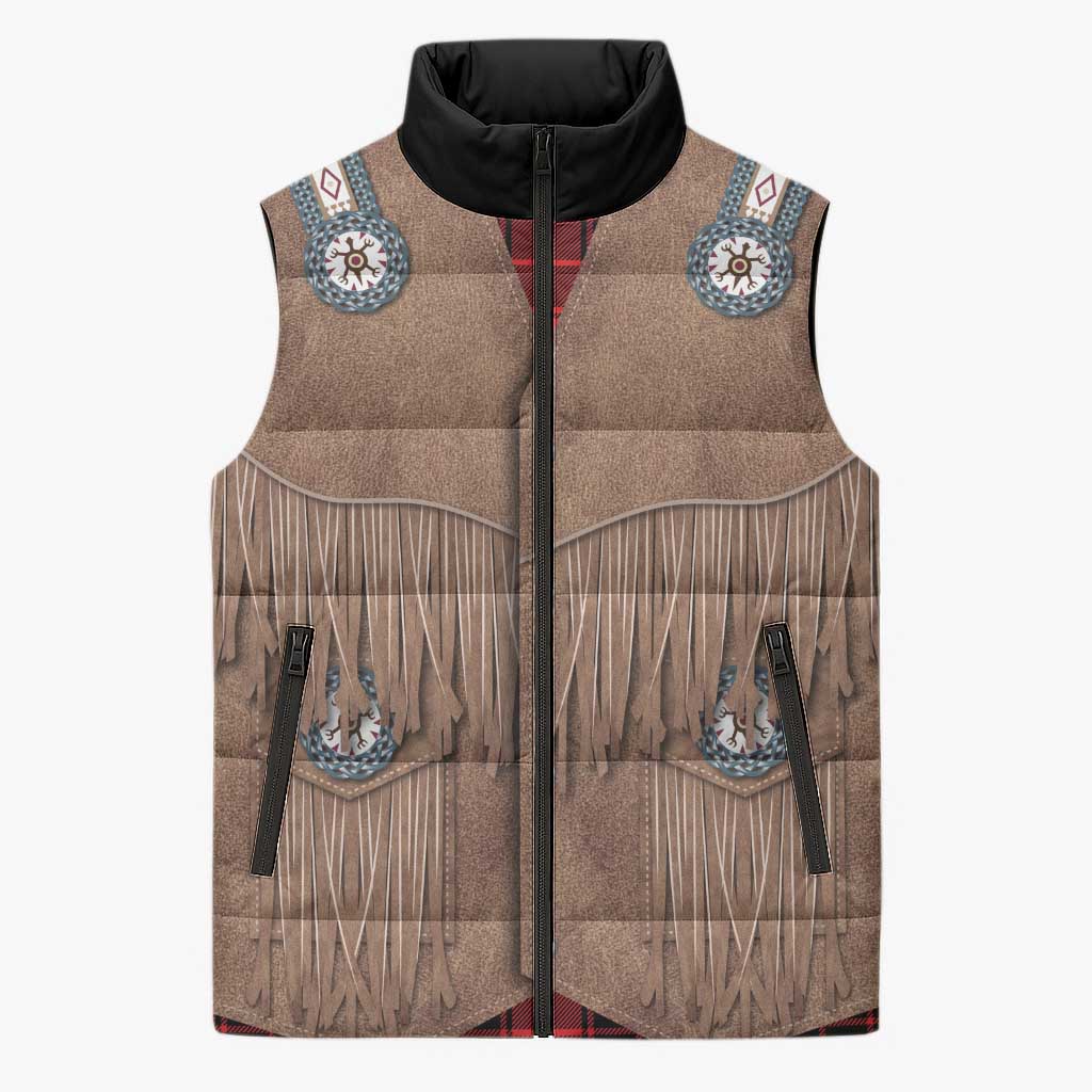 Retro Black Red Plaid Sleeveless Puffer Jacket Western Cowboy Vest Costume - Wonder Print Shop