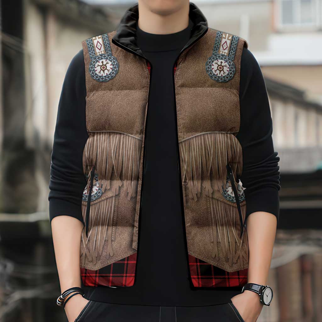 Retro Black Red Plaid Sleeveless Puffer Jacket Western Cowboy Vest Costume - Wonder Print Shop