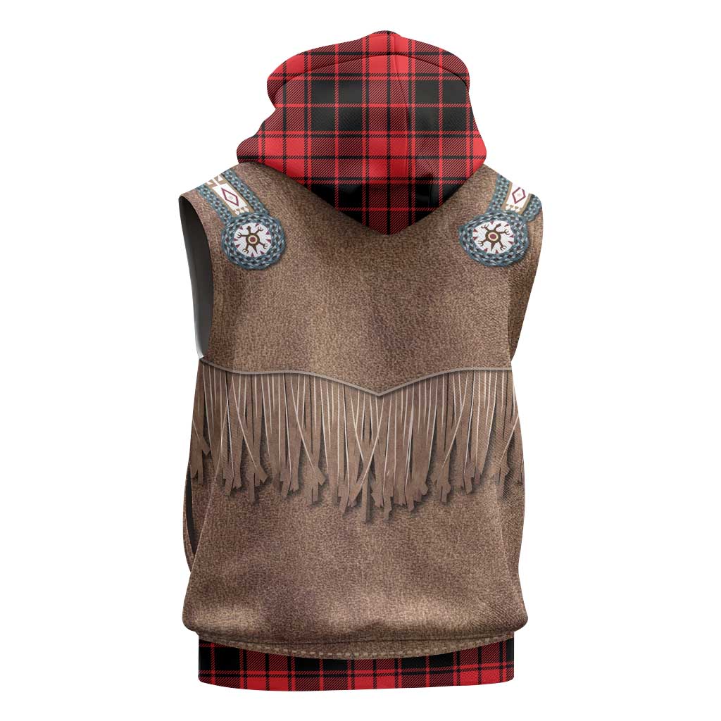 Retro Black Red Plaid Sleeveless Zip Hoodie Western Cowboy Vest Costume - Wonder Print Shop