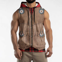 Retro Black Red Plaid Sleeveless Zip Hoodie Western Cowboy Vest Costume - Wonder Print Shop