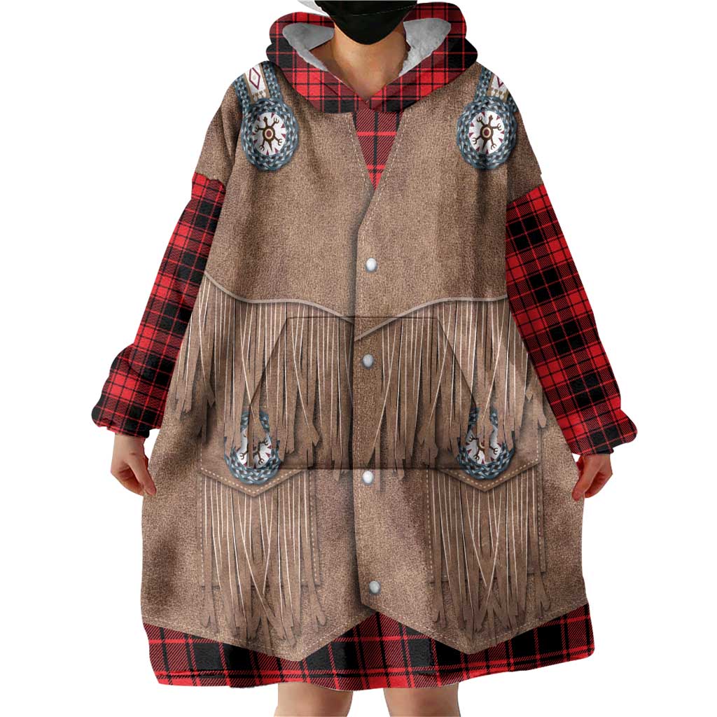 Retro Black Red Plaid Wearable Blanket Hoodie Western Cowboy Vest Costume - Wonder Print Shop