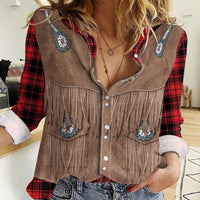 Retro Black Red Plaid Women Casual Shirt Western Cowboy Vest Costume - Wonder Print Shop
