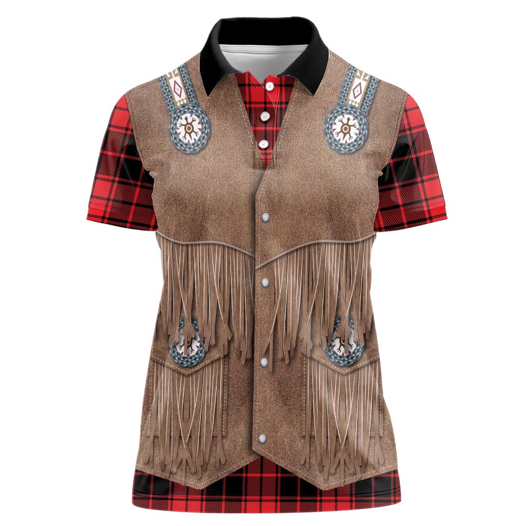 Retro Black Red Plaid Women Polo Shirt Western Cowboy Vest Costume - Wonder Print Shop