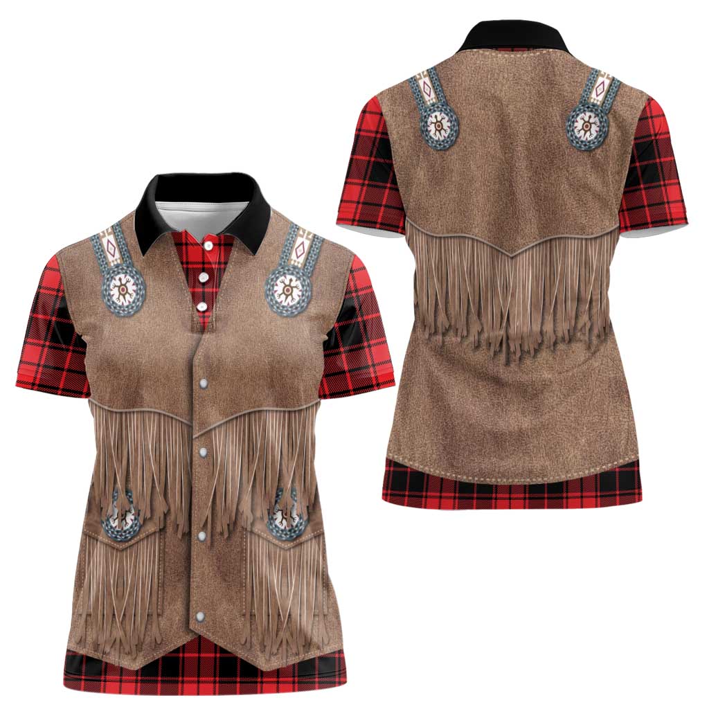 Retro Black Red Plaid Women Polo Shirt Western Cowboy Vest Costume - Wonder Print Shop