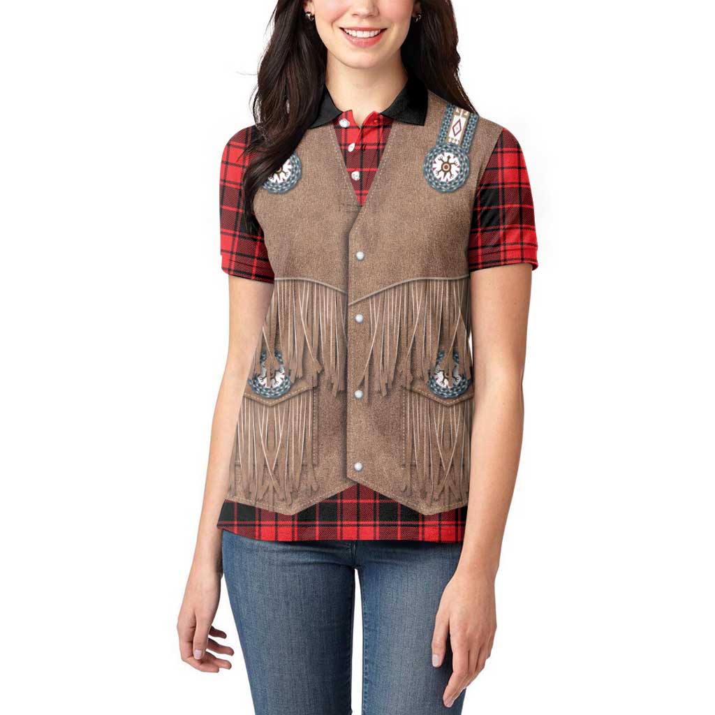Retro Black Red Plaid Women Polo Shirt Western Cowboy Vest Costume - Wonder Print Shop