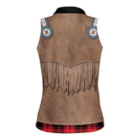 Retro Black Red Plaid Women Sleeveless Polo Shirt Western Cowboy Vest Costume - Wonder Print Shop