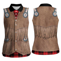 Retro Black Red Plaid Women Sleeveless Polo Shirt Western Cowboy Vest Costume - Wonder Print Shop