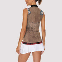 Retro Black Red Plaid Women Sleeveless Polo Shirt Western Cowboy Vest Costume - Wonder Print Shop