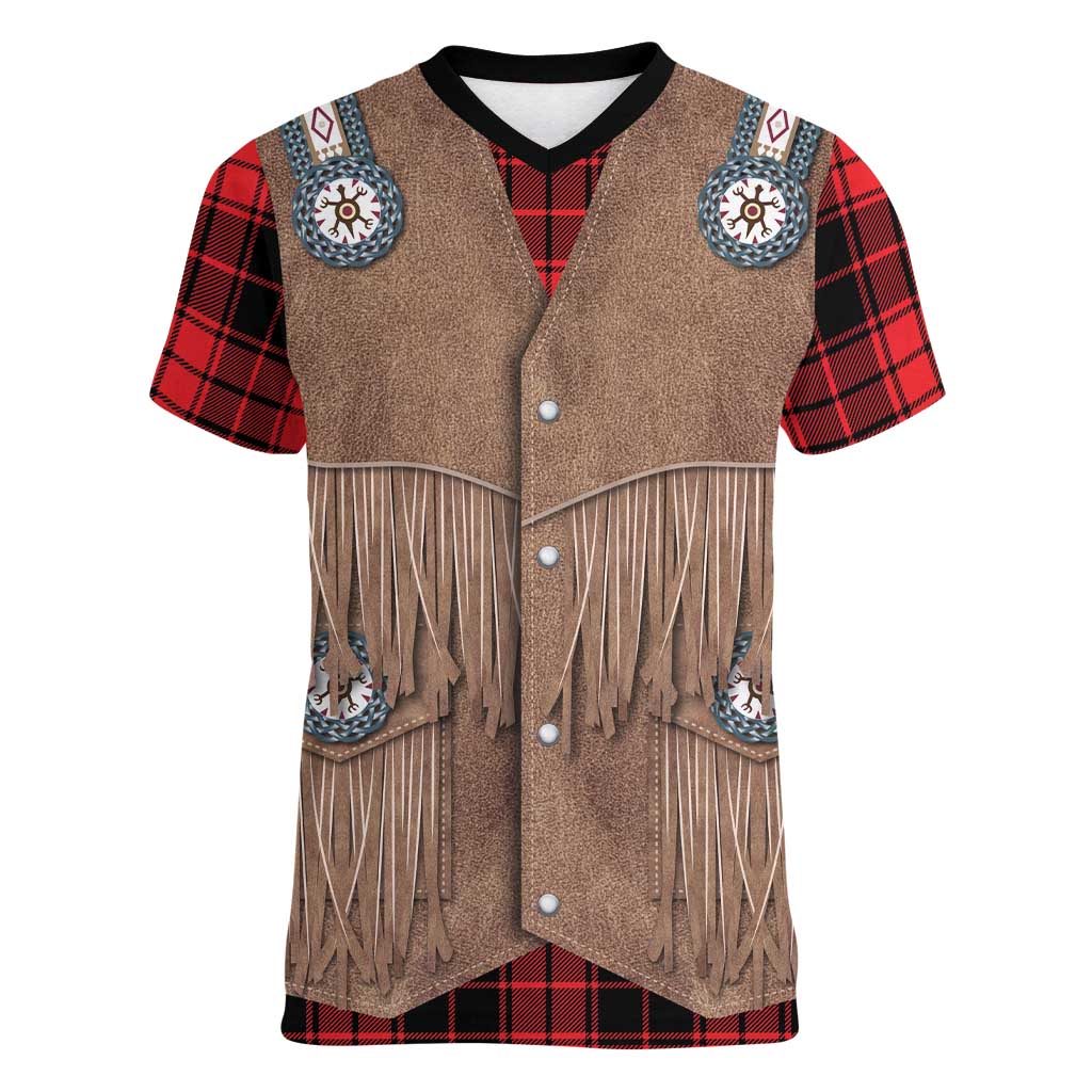 Retro Black Red Plaid Women V-Neck T-Shirt Western Cowboy Vest Costume - Wonder Print Shop