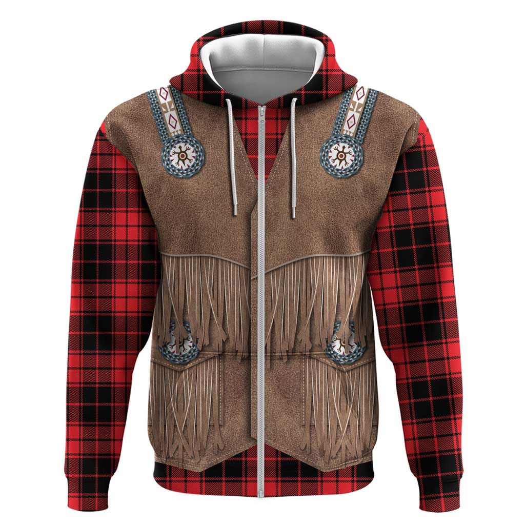 Retro Black Red Plaid Zip Hoodie Western Cowboy Vest Costume - Wonder Print Shop