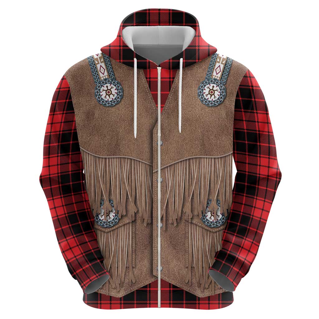 Retro Black Red Plaid Zip Hoodie Western Cowboy Vest Costume - Wonder Print Shop