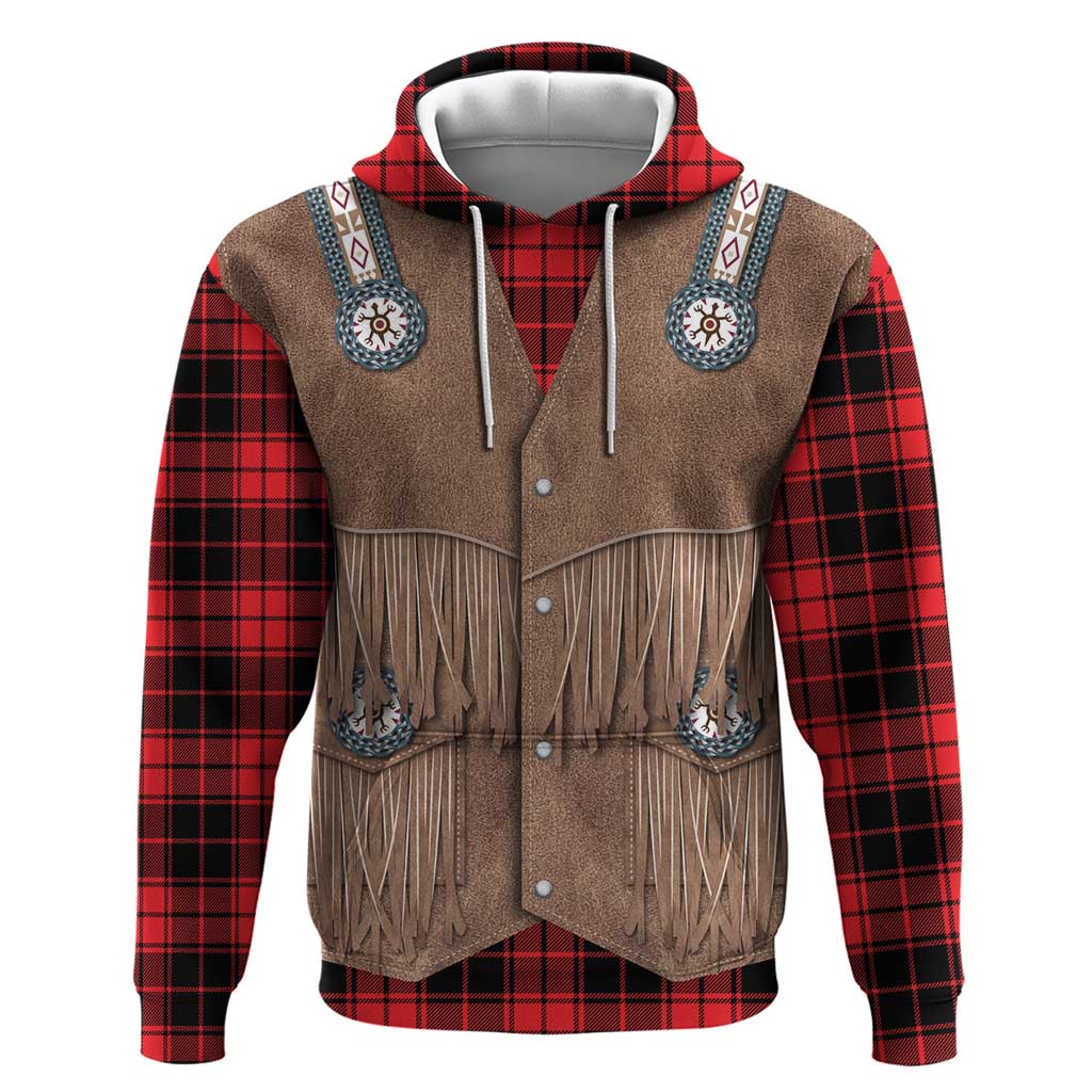 Retro Black Red Plaid Zip Hoodie Western Cowboy Vest Costume - Wonder Print Shop