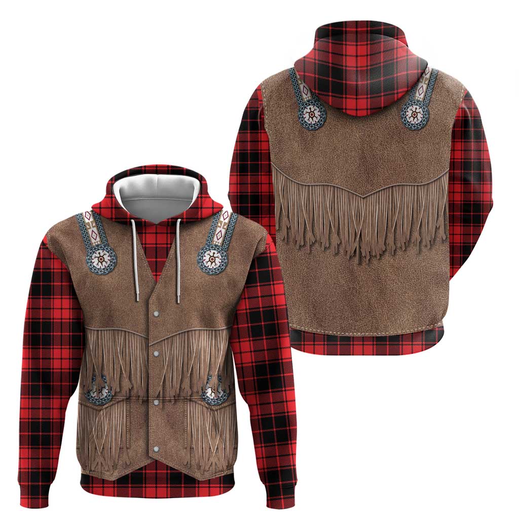 Retro Black Red Plaid Zip Hoodie Western Cowboy Vest Costume - Wonder Print Shop