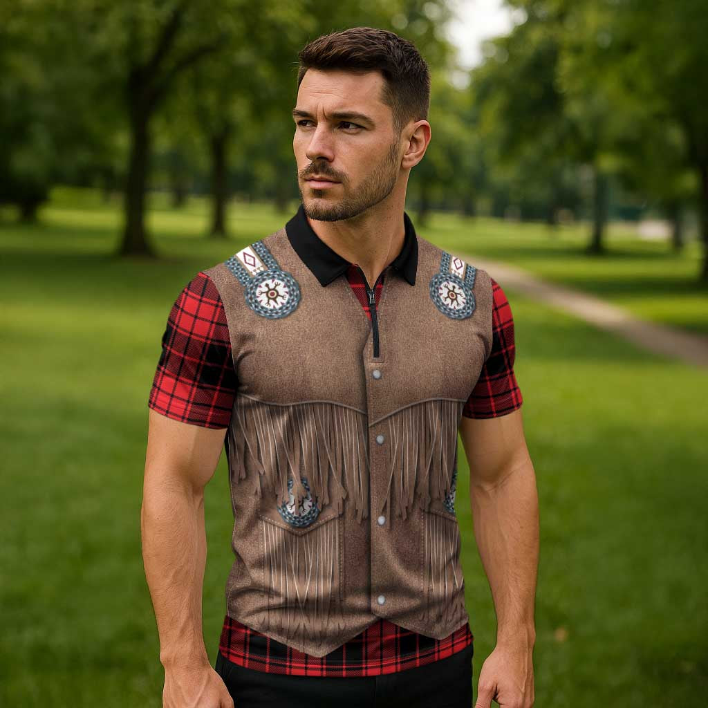 Retro Black Red Plaid Zipper Polo Shirt Western Cowboy Vest Costume - Wonder Print Shop
