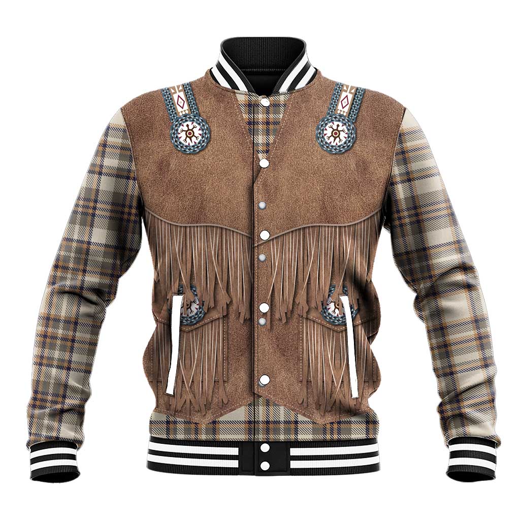 Retro Brown Beige Plaid Baseball Jacket Western Cowboy Vest Costume - Wonder Print Shop